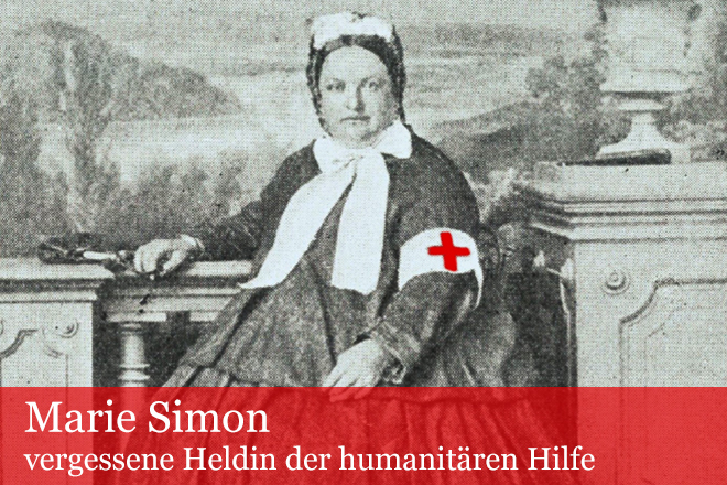 Kupferstich von Marie Simon mit Rotkreuz-Armbinde