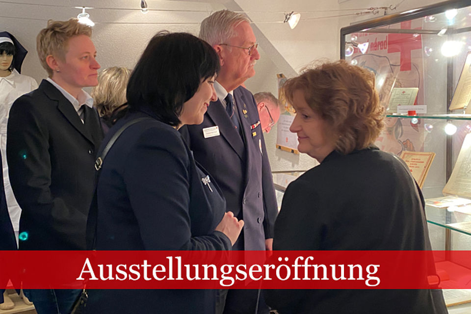 Museumsbesucher vor einer Ausstellungsvitrine